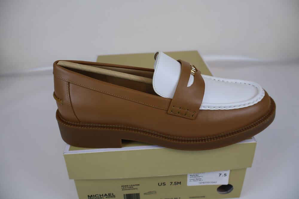NEW Michael Kors Eden Loafer Shoes Women's Tan Leather Slip On Size 7.5M